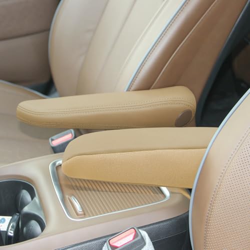 2PCS Car Front Seat Armrest Cover Compatible with Chrysler Pacifica 2017-2020 Leather Left and Right Seat Arm Rest Cover Beige (Only Leather Part)