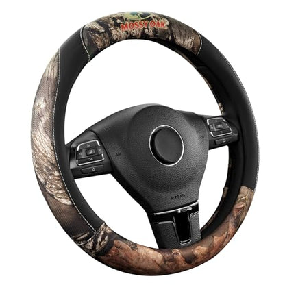 Mossy Oak Full Camo Steering Wheel Cover - Made from Premium Leather, Universal Fit for 14 1/2 to 15 inches - Official Licensed Product - Black Color - color: Black