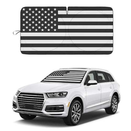 American Flag Car Windshield Sun Shade, Foldable Car Front Window Sunshade for Car SUV Truck, Auto Interior Sun Protection Cover, Blocks UV Rays & Keeps Your Vehicle Cool (USA B&W Flag, Medium) - color: USA B&W Flag, size: Medium