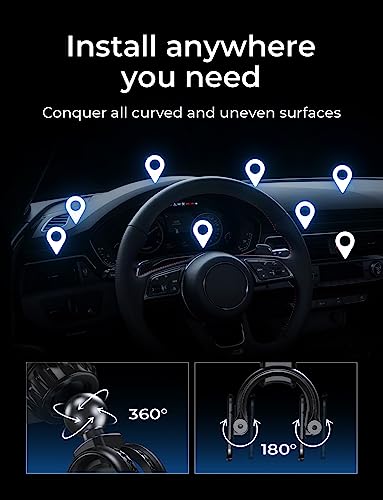 LISEN Magnetic Car Phone Mount for iPhone and Android with 6 Magnets and Adjustable Arch Design, Black