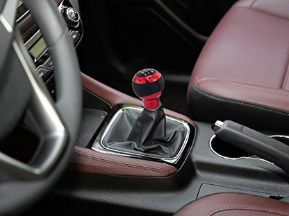 5 Speed Gear Shifter Knob, Leather Covered Aluminum Manual Car Stick Shift Handle Fit Most MT Transmissions, Red - color: Red