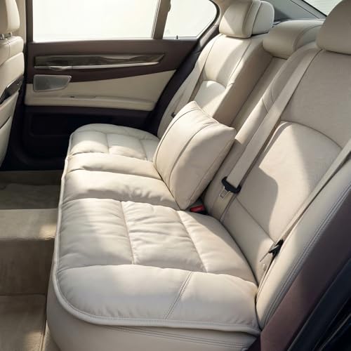A leather rear seat cushion specially designed for cars - made by hand - can relieve pain in the buttocks, pressure points, and sciatic nerve. | Rear seat cover (Off White, Rear Seat Cushion) - color: Off White, size: Rear Seat Cushion