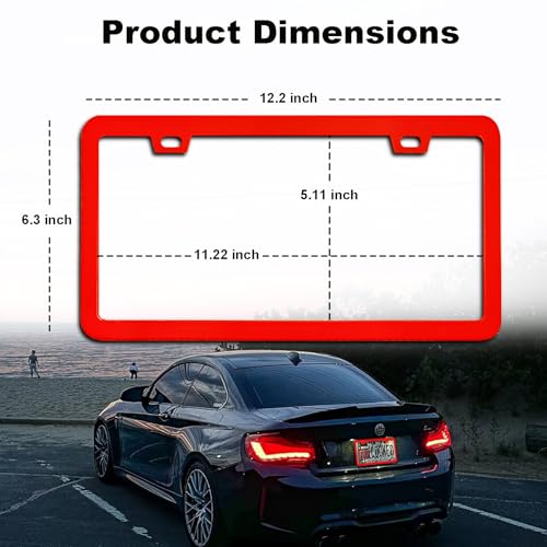 2 Packs License Plate Frame Aluminum Metal Licence Plate Holder for Car Universal Fit for Men Women (Red) - color: Red