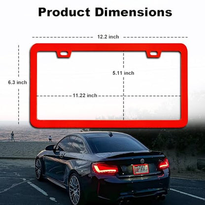 2 Packs License Plate Frame Aluminum Metal Licence Plate Holder for Car Universal Fit for Men Women (Red) - color: Red