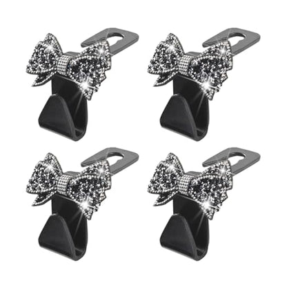 Zpana Bling Car Headreat Hook, 2PCS Crystal Rhinestone Cute Bow Vehicle Seat Back Hanger Storage for Purses Bags Grocery, Diamond Auto Rear Seat Organizer, Universal for SUV Truck Sedan (Pink) - style: Black/4PCS