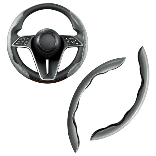 Carbon Fiber Steering Wheel Cover, 2-Piece Set Anti-Skid Comfortable Grip Segmented Butterfly Design, Easy Snap-On Installation Universal Fit 99% Cars, Gray - color: Gray, size: 2