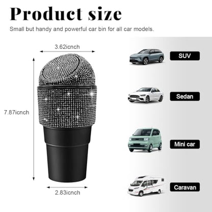 Yourkar Bling Car Trash Can with Lid, Sparkling Crystal Auto Garbage Can with Leak-Proof Lid, Multipurpose Waterproof Trash Bin for Automotive Home Office Kitchen Bedroom (Black) - color: Black
