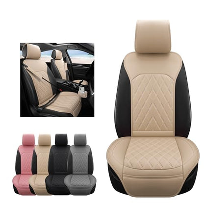 Front Car Seat Covers - Leather Seat Covers with Storage Pocket and Two Belt Pads, Anti-Slip Waterproof Universal Seat Covers for Cars Fit Cars Trucks SUV(Beige,2 Pack) - color: Beige Yellow