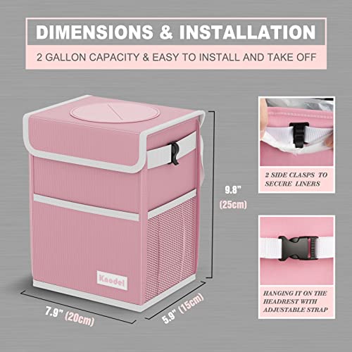 K KNODEL Waterproof Car Trash Can with Lid, Leak-Proof Garbage Bag, Hanging Bin for Women (Pink, Medium) - color: Pink, size: Medium