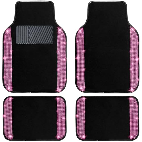 NBTEPEM Pink Bling Car Floor Mats Full Set, Universal Fit Most Cars,SUV, Trucks, 4 pcs Sparkle Glitter Diamond Carpet for Women Girls with Anti-Slip Pad (Pink Diamond) - color: Pink Diamond, size: Car Floor Mats (4 Pieces)
