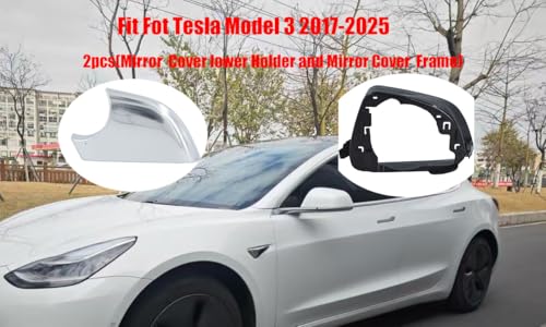 Fits For Tesla Model 3 Left Driver Side Wing Mirror Cover and Mirror Frame Set Rearview Lower Holder Tray Cap Housing 2017-2020(left side chrome) - size: Model 3 Left Side Chrome