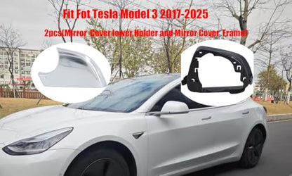 Fits For Tesla Model 3 Left Driver Side Wing Mirror Cover and Mirror Frame Set Rearview Lower Holder Tray Cap Housing 2017-2020(left side chrome) - size: Model 3 Left Side Chrome