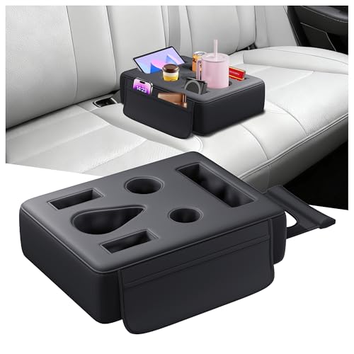 2026 Upgraded Car Cup Holder, 8 in 1 Back Seat Cup Holder for Car, PU Leather Backseat Organizer Car Cupholder Expander Tray for Trucks SUVs RVs Center Console Couch, Holds Drinks Food Phone