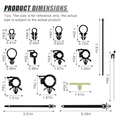 200PCS Car Wire Loom Routing Clips, Push Mount Cable Tie Assortment Kit, 15 Different Sizes Automotive Wiring Harness Clip, Universal Replacement Part for Most Vehicles