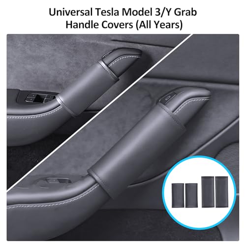 4PCS Door Handle Cover Compatible with Tesla Model Y 2020-2026 & Model 3 2020-2026 Anti-Scratch Door Handle Protector Grab Leather Soft Handle Plate for Model Y or Model 3 Accessories