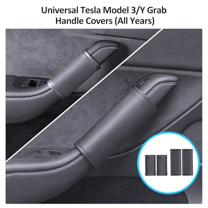 4PCS Door Handle Cover Compatible with Tesla Model Y 2020-2026 & Model 3 2020-2026 Anti-Scratch Door Handle Protector Grab Leather Soft Handle Plate for Model Y or Model 3 Accessories