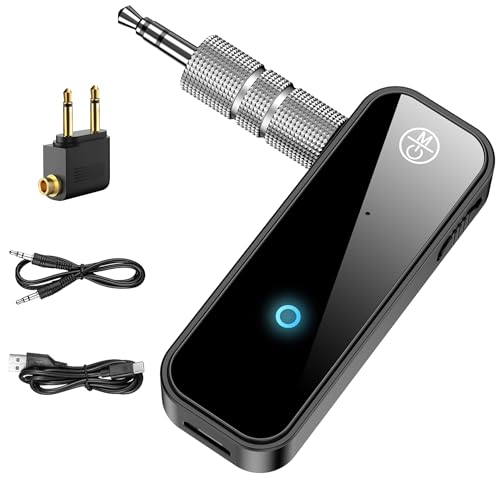 AUX Bluetooth 5.0 Adapter for Car, 2 in 1 Wireless Transmitter and Receiver for Flight Headphones Home Audio Speaker, Portable Audio Bluetooth Receiver (with Aircraft, AUX and Cable) - style: C(Aircraft+AUX)