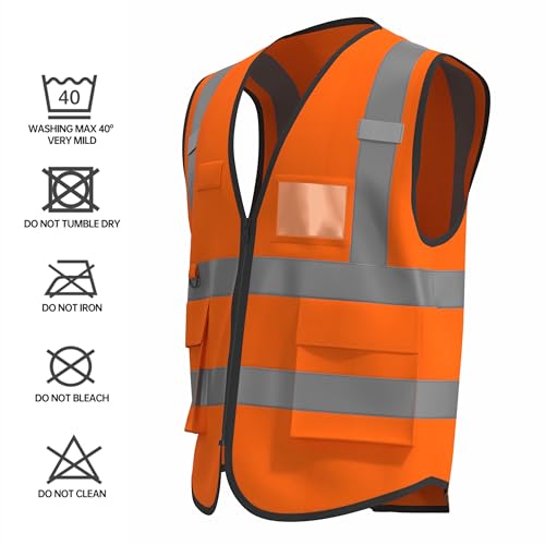 caparazon Unisex High-Visibility Reflective Safety Vest with Zippered Pockets - ANSI/ISEA Certified for Enhanced Work Safety - color: Orange Flag