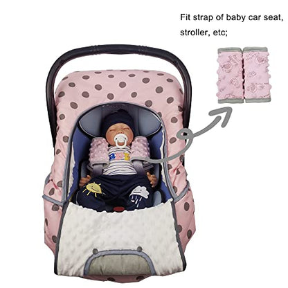 DODO NICI car seat Strap Cover for Baby, seat Belt Cover Cushion, Belt Pads fit Baby Carrier/Pushchair/Stroller, Cozy Peace Dotted Minky, Pink - color: Pink animals