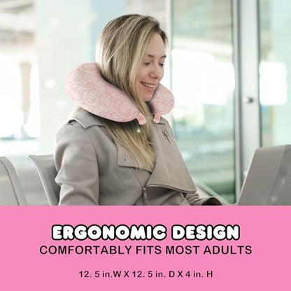 FUL Hello Kitty Neck Pillow, All Over Print Memory Foam Travel Accessories for Airplane, Car and Office, Comfortable and Breathable, Pink