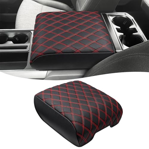 KBH Center Console Armrest Cover for 2021-2026 Ford F150, Middle Console Lid Protector, Arm Rest Box Cushion, Anti-Scratch, Black-Red Stitch (Fits Bucket Seat Console Only) - size: Bucket Seat, 21-26 F150, Red Stitch