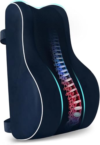 CloudBliss Ergonomic Lumbar Support Pillow Seat Cuhsion - Memory Foam for Lower Back Pain Relief, Adjustable Straps & Mesh Cover for Office, Gaming, Car Seat (XL, Blue) - color: Blue, size: Large