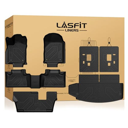 LASFIT Floor Mats&Trunk Mat&Backrest Mats for Dodge Durango 2013-2026, Fit 2nd Row Bench Seat(7seats), Not for 2nd Row Bucket Seat(6seats/5 Seats), All Weather TPE Custom Fit Cargo Liner, Black - style: 7) Durango 7 Seats | 2016-2026 | Floor Mats Full Set