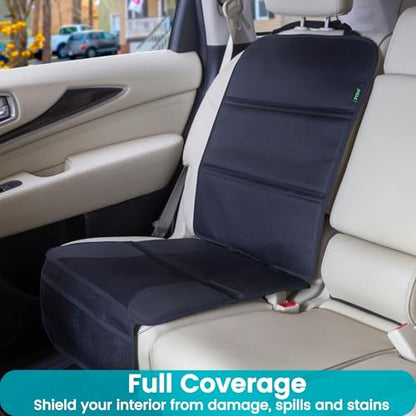 PIDO Car Seat Protector, 2 Pack Seat Protector Under Baby Car Seat with Thick Padding and Non-Slip Back, Waterproof Carseat Protection Cover Pad for Vehicle Leather Upholstery, Black - color: Black