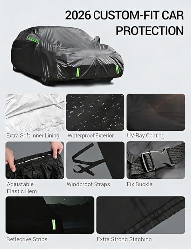 Proadsy Car Cover Custom Fit for 2024 2025 2026 Kia EV9, Waterproof All Weather for Automobiles, Full Exterior Cover Rain Snow Sun Protector Indoor Outdoor Car Cover - size: Kia EV9
