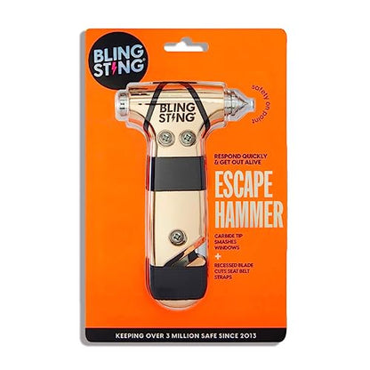BLINGSTING Safety Hammer - Emergency Automotive Escape Tool with Window Breaker, Seat Belt Cutter & Adjustable Car Visor Strap - Tempered Glass Breaker - Steel Blade - Rose Gold (1 Count) - color: Rose Gold 1