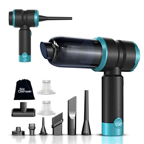 Handheld Car Vacuum Cleaner, 4-in-1 Cordless Rechargeable Mini Vacuum with Air Duster – Quickly Clean Crumbs, Pet Hair & Crevices in Car, Office, Home. Ideal for Commuters & Office Workers (Gold) - color: Blue