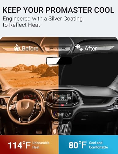 Proadsy 2026 Upgrade Windshield Sunshade Custom for 2014-2025 Dodge Ram ProMaster Reflective Heat Sun UV Protector Foldable Front Window Shade Prime Accessories - size: 2014-2025 Dodge Ram ProMaster