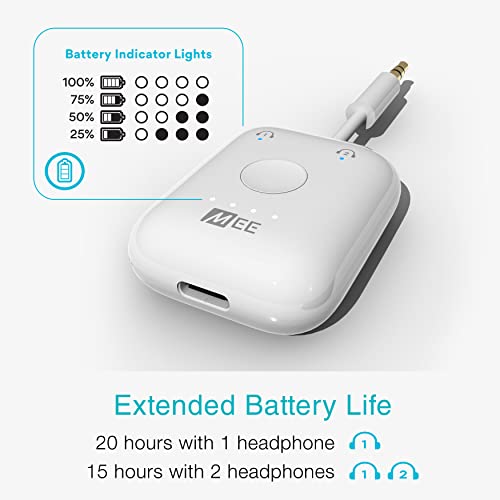 MEE Audio Connect Air in-Flight Bluetooth Wireless Audio Transmitter, with Extra Dual 3.5mm Jack AUX Adapter, for up to 2 AirPods/Other Headphones; Works with All 3.5mm Aux Jacks, White - color: White, style: Connect Air Bundle