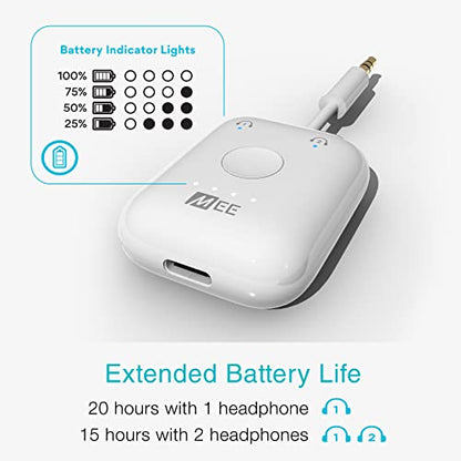 MEE Audio Connect Air in-Flight Bluetooth Wireless Audio Transmitter, with Extra Dual 3.5mm Jack AUX Adapter, for up to 2 AirPods/Other Headphones; Works with All 3.5mm Aux Jacks, White - color: White, style: Connect Air Bundle