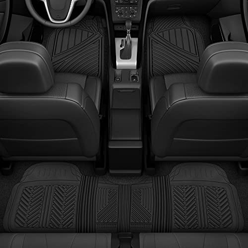 Motor Trend FlexTough Performance All Weather Rubber Car Floor Mats with Cargo Liner – Full Set Front & Rear Floor Mats for Cars Truck SUV, Automotive Floor Mats (Black)