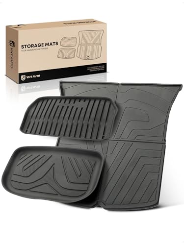 YHTAUTO Cargo Liners Compatible with Tesla Model Y 2020-2025, TPE Floor Liners All Weather Custom Fit, Frunk Mat & Cargo Trunk Mat & Lower Storage Mat, Set of 3, Black - size: Rear Cargo Mats (3 Pieces)