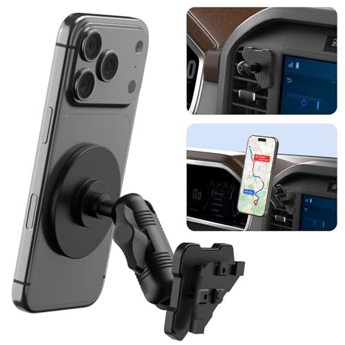 Surfcabin CNC Truck Air Vent Phone Holder, Magnetic Full Metal Phone Mount for F150, Phone Cradles Compatible with Ford F150 2021-2025 & Super Duty F250 F350 F450 2021-2025 and Most Cellphones - style: Compatible with F150 2021-2026 with Metal Arm