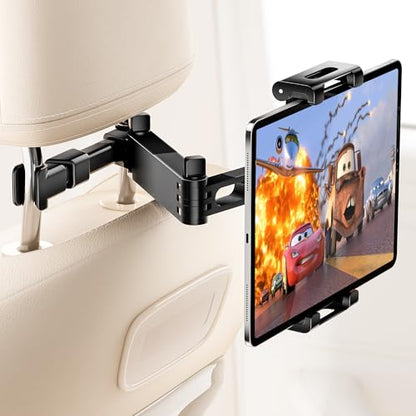 Car Headrest Tablet Holder, Lockable 3-in-1 Extension Arm Tablet Mount for Car Backseat, 360° Rotation, Fits iPad Pro Air Mini, Fire HD, 4.7-13" Tablets, Road Trip Essentials for Kids