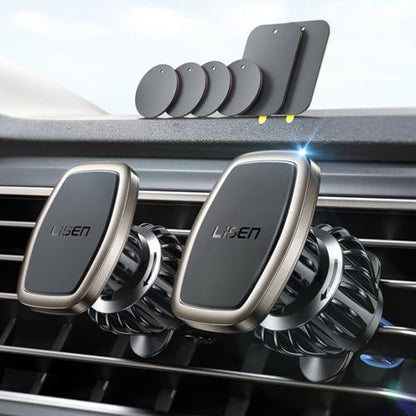 LISEN 2-Pack Magnetic Phone Holder for Car: 6 Military Magnets, Gold Vent Phone Mount - color: Gold