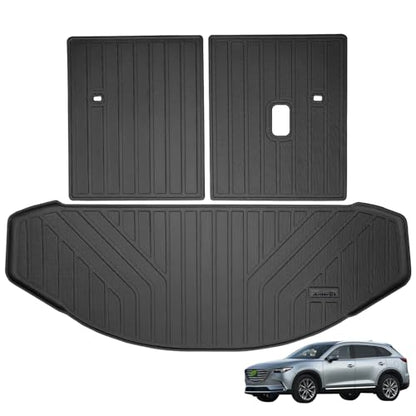 Trunk Mat & Backrest Mat (Only Fit Sport Model) for 2016-2023 Mazda CX-9 CX9 TPE All Weather Protection Cargo Liners Covering The backrest - size: 2016-2023 CX9 Trunk&Backrest Mat-Sport
