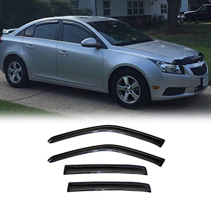 Side Window Wind Deflector fit for 2011-2015 Chevy Cruze&2016-2016 Chevrolet Cruze Limited, 4pcs Out-Channel Tape-On Rain Guards Set, Dark Smoke Nice Window Shade Visor 94611 - size: 2011-2016 Chevrolet Cruze