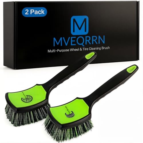 MVEQRRN 2-Pack Car Wheel Tire Detailing Brush Set:Wheel Cleaner Brush with Soft Bristles,Stiff Bristle Cleaning Brush with Rubber Handle for Deep Clean Car Tire Rims, Fenders or Carpet(Black Green) - color: black green