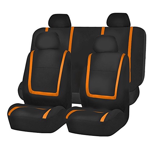 FH Group Automotive Seat Covers Full Set Unique Flat Cloth Orange Seat Covers, Rear Solid Bench Combo Non-Slip Black Dash Grip Pad Universal Fit Car Seat Protector Car Truck SUV Interior Accessories - color: Orange, size: Full Set