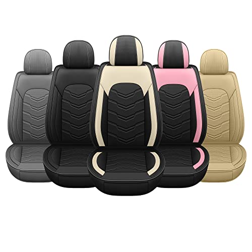 AOOG Leather Car Seat Covers Universal fit Most Sedans SUV Trucks (Front seat, Black) - color: BLACK, size: FRONT PAIR