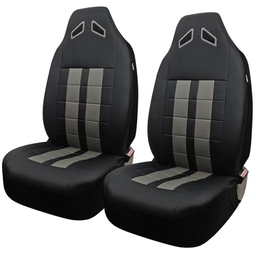 Champlus Car Seat Covers, Premium Leather Ultra Comfort and Thick 2 Front Seat Covers Racing Design, Universal Fit Automotive Sedan Cars, SUVs, Trucks, Mini Vans, Airbag Compatible, Easy to Install - color: Gray
