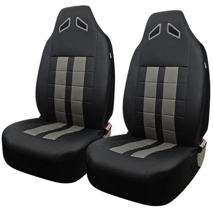 Champlus Car Seat Covers, Premium Leather Ultra Comfort and Thick 2 Front Seat Covers Racing Design, Universal Fit Automotive Sedan Cars, SUVs, Trucks, Mini Vans, Airbag Compatible, Easy to Install - color: Gray