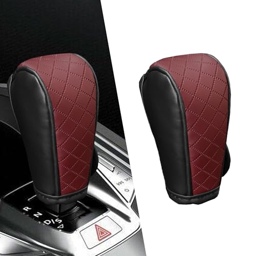 Car Gear Shift Cover, Anti-Slip Leather Shift Knob Cover for Shift Lever Protection, Universal Car Decorative Accessories Shifter Stick Protector Suitable for Cars,Trucks,SUVs (Black/Wine Red) - color: Black/Wine Red