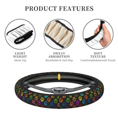 Colorful Paw Print Elastic Steering Wheel Cover Universal 15 Inch - color: 16
