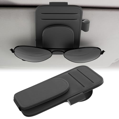 BFXM Electric MotorSunglass Holder for Car, Sunglasses Holder Eyeglass Hanger Clip, Cars Sun Visor Ticket Card Holder Clip, Magnetic Leather Holder for Car Visor (Black) - color: Black