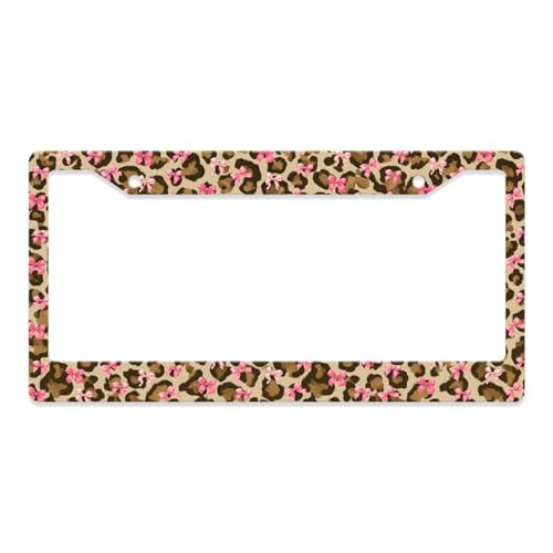 GENANY Leopard Print License Plate Frame License Plate Frames, Girly Car License Plate Cover Fits Standard US Vehicles, Leopard Print Car Accessories, Personalised Car Decorations for Women Men - color: Leopard Print